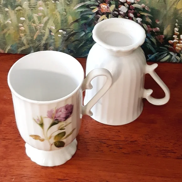 Vintage Lavender Rose Porcelain Pedastal Mugs - Picture 4 of 7